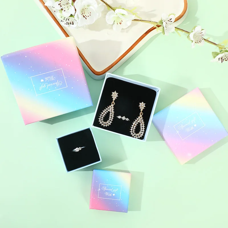 Customized. Jewelry Box Rings Ear Studs Packaging Box Ornament Storage Box Hand Tiandigai Gradient Color Box