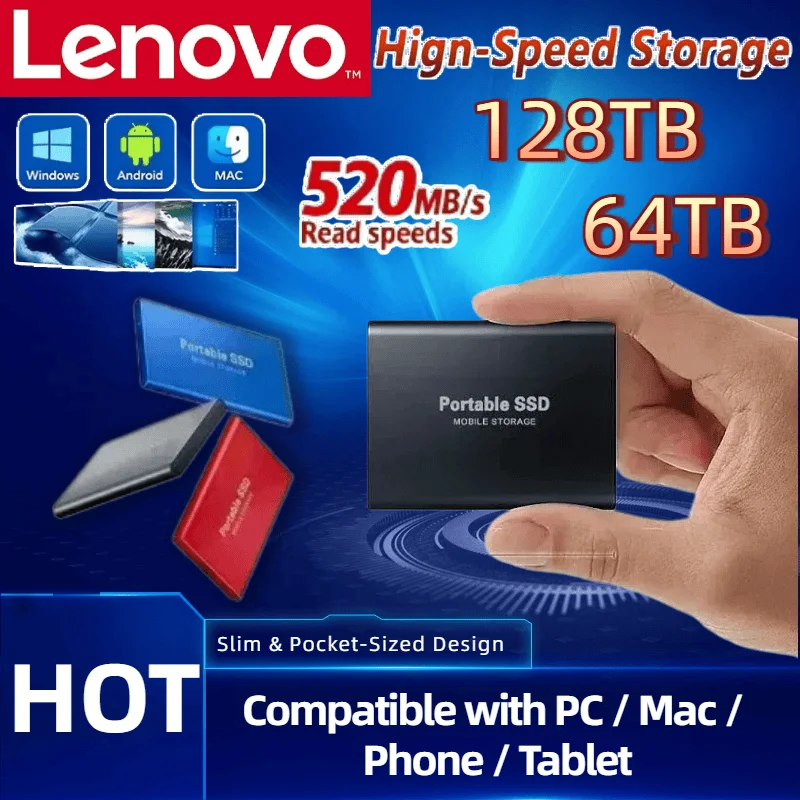 

Genuine Lenovo T5 Mini Portable SSD 2TB 4TB USB 3.1 High Speed External Solid State Drive Large Capacity Flash Memory Disk Pro