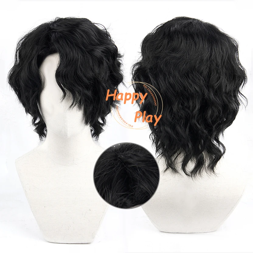 35cm Sakusa Kiyoomi Cosplay Wig Short Fluffy Curly Wave Black SKS Anime Cos Wigs Heat Resistant Synthetic Hair Halloween Cos