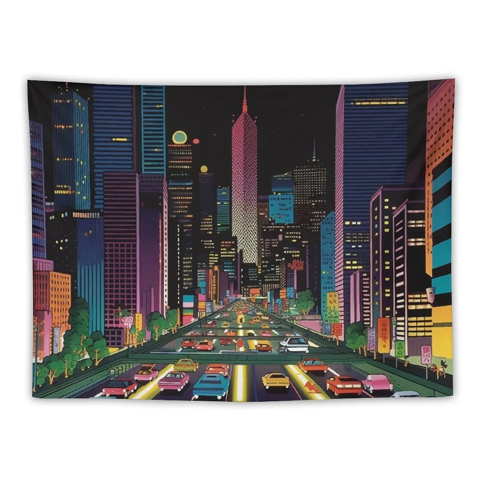 New City At Night By Hiroshi Nagai Tapestry Room Decoration Accessories Living Room Decoration Home Decor