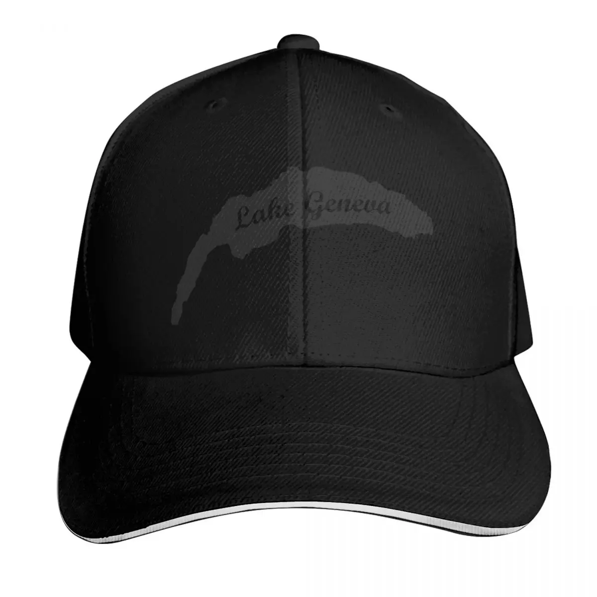 Outline of Lake Geneva with english label Baseball Cap Six Panel Structured Crown Sun Protection UPF 50+ Breathable Mesh Back