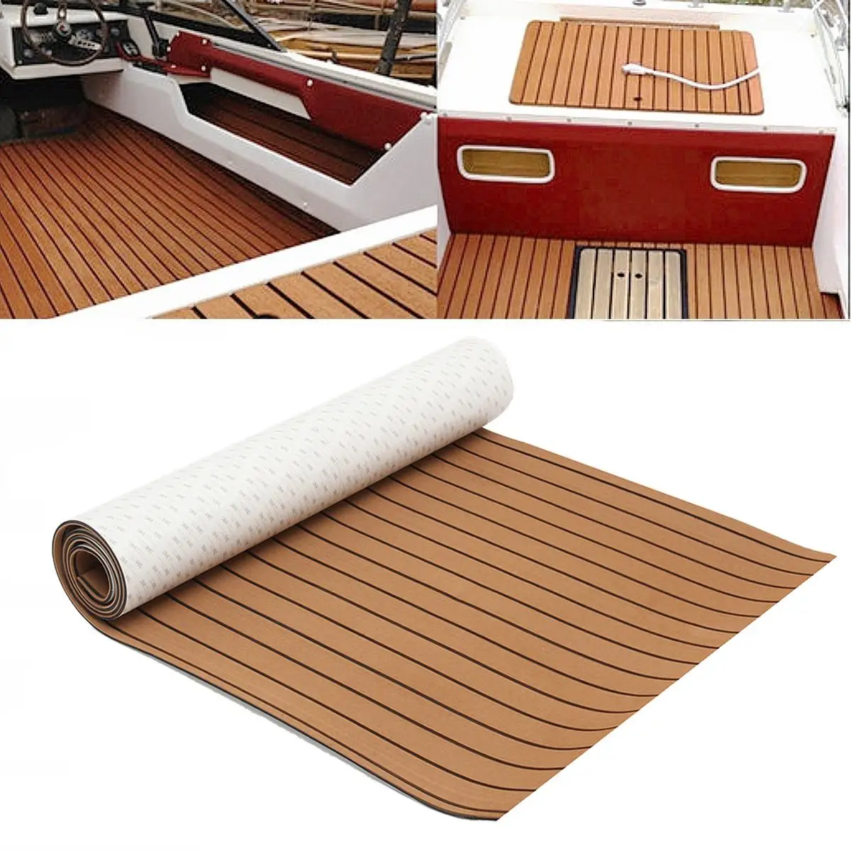 2400x900x5mm EVA Foam Teak Decking Sheet Boat Yacht Floor Mat Self-Adhesive Marine Flooring Faux Carpet Sticker Non-