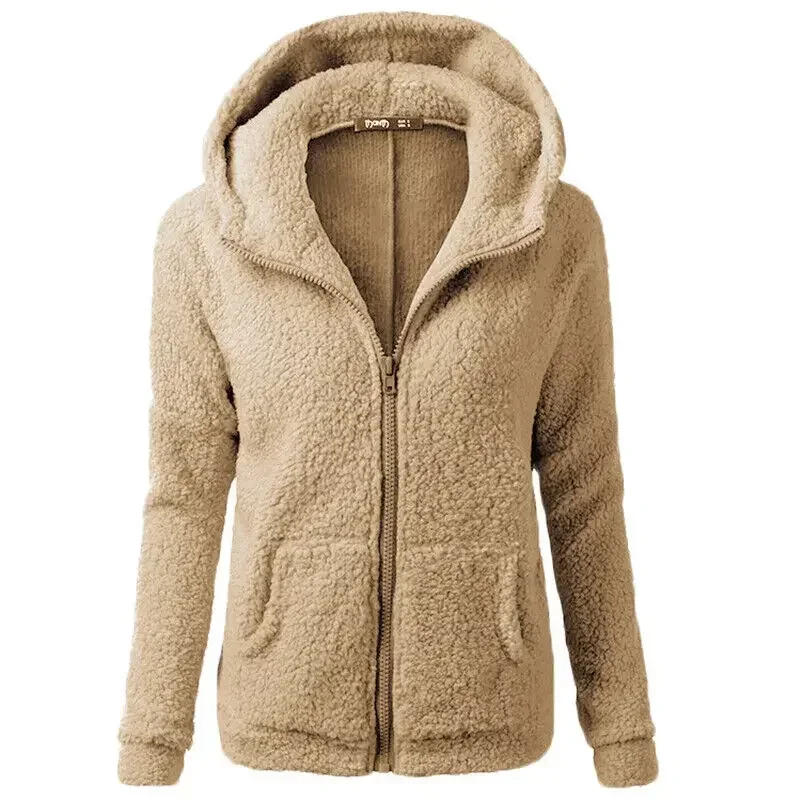 Fluffy Hoodies Coat Women Sweatshirt Cute Teddy Bear Autumn Winter Warm Pullover Long Sleeve Zip Up Fleece Jacket Daily Outwear