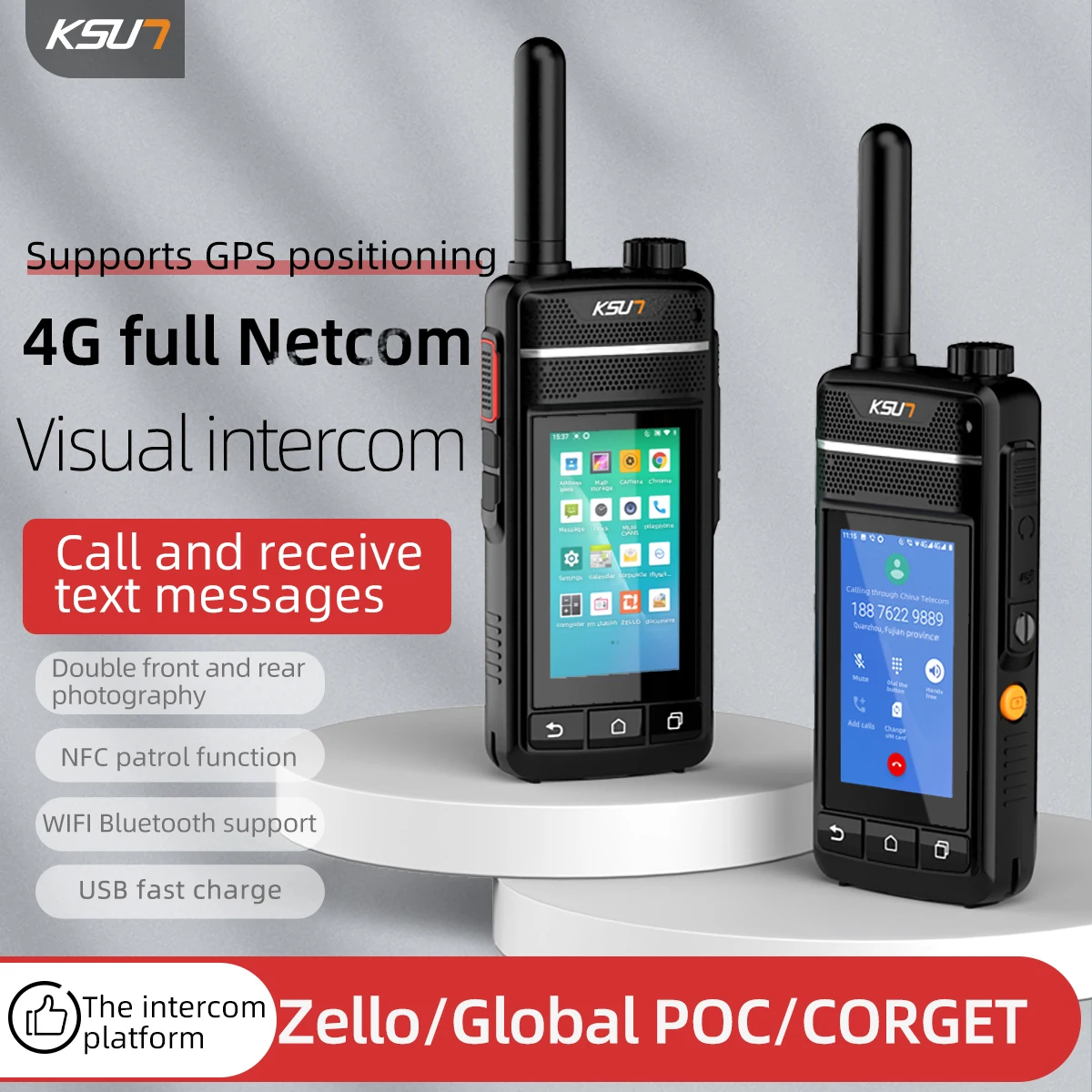 Переносная рация KSUN ZL2 Zello Global POC 4G, визуальные боевые приборы, Wi-Fi, GSM, Bluetooth, Φ, GPS, FM-радио, умная рация