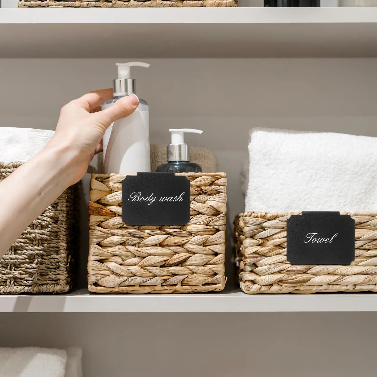 12 Pcs Storage Tote Labels Basket Labels Clip On Removable Design For Storage Bins Boxes Kitchen Bathroom Water Pen Included