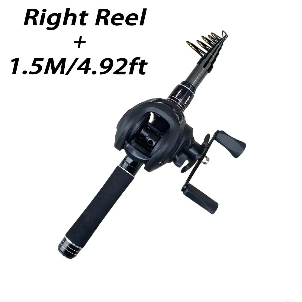 Ultralight Telescopic Fishing Rod 1.5-2.4M Long Casting Baitcasting Reel Combo 7.2:1 Carbon Travel Fishing Pole Bass Fishing