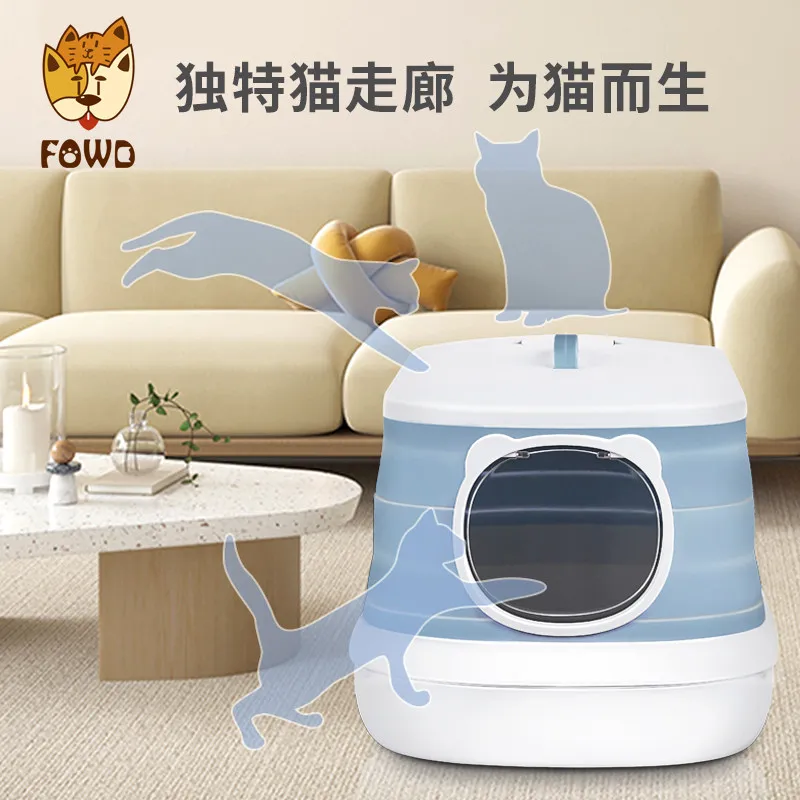 Hot Sell Foldable Cat Litter Box Large Top Entry Anti-Splashing Litter Box With Lid Enclosed Plastic Cat Litter Box With Scoop