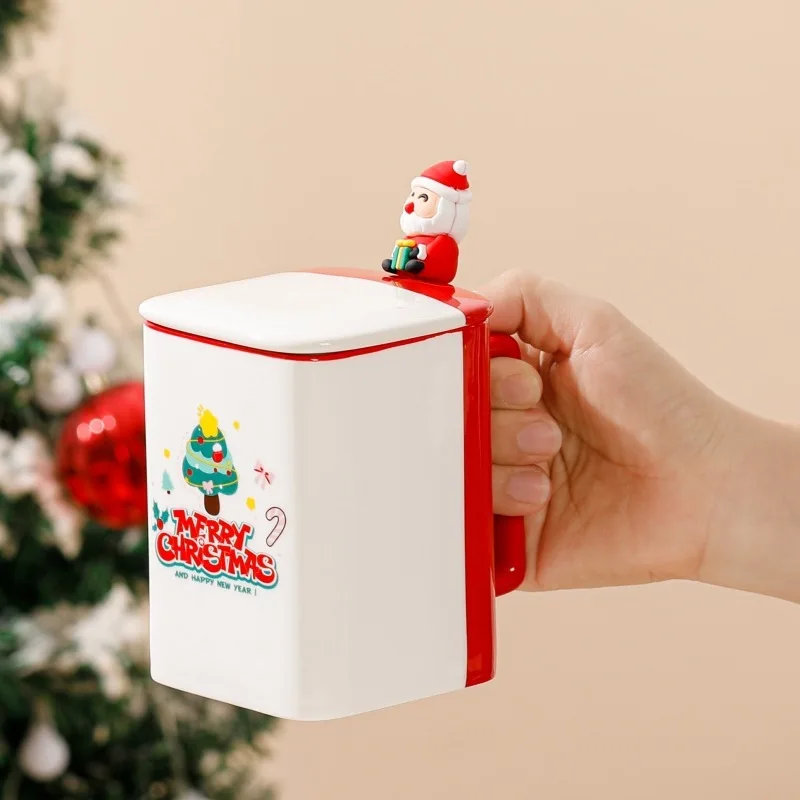 

New Christmas Ceramic Mug Cute Cartoon Gift Cup With Lid Household Large Capacity Water For Women