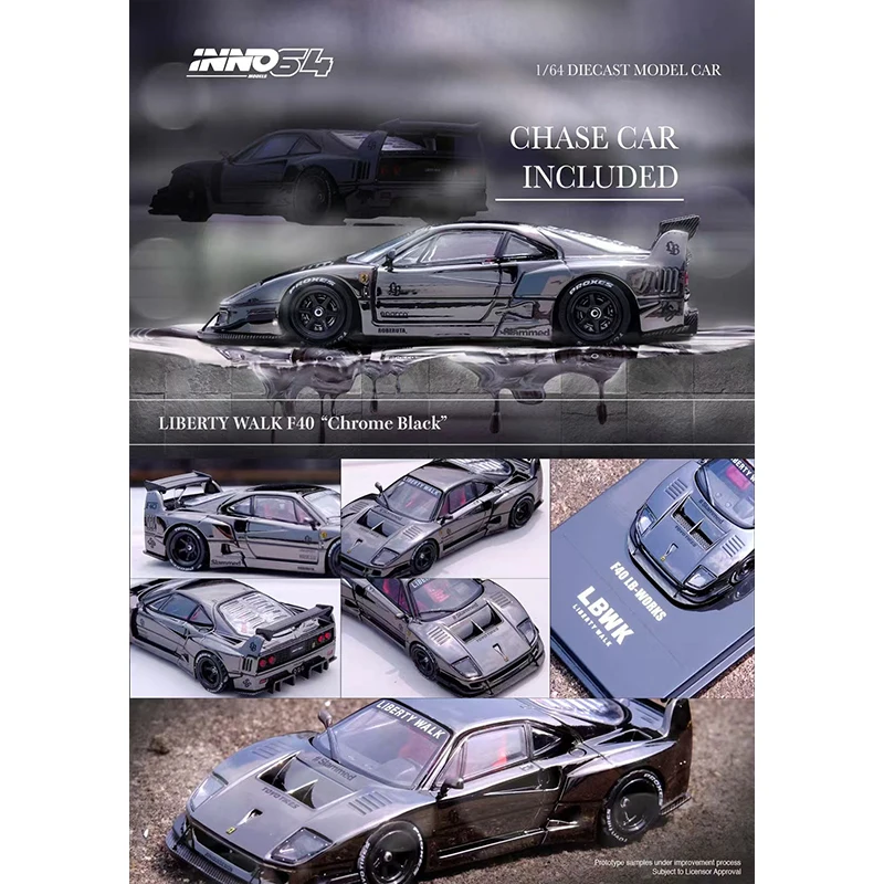 PreSale INNO 1:64 LBWK F40 Chrome Black Diecast Diorama Car Model Collection Miniature Toys