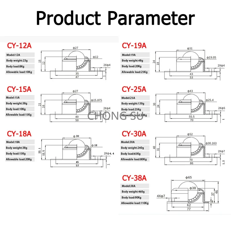 1-10pcs Roller Ball Transfer Bearing Caster Round Durable Wheel Omni Unit CY-12A/15A/18A/19A/25A/30A/38A