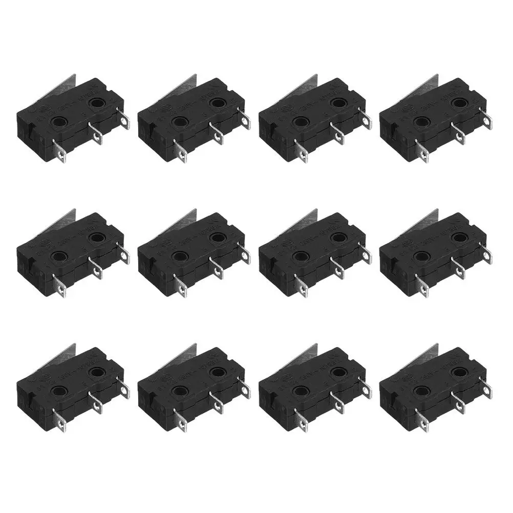 

12pcs Micro Limit Switch 3 Pin With Hinge Lever Compact Push Button For Equipment Precise Control Durable Mechanical Detection