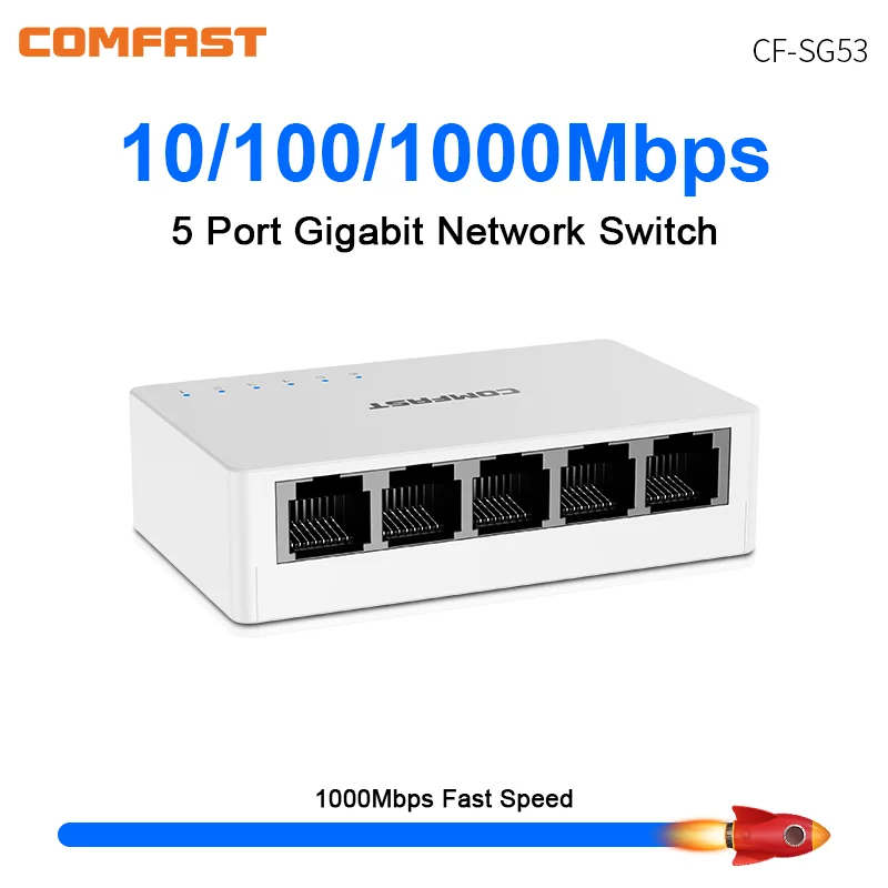 

Network Switch Mini 5 Ports Switch Ethernet 1000Mbps/100Mbps Gigabit High Performance Smart Switcher RJ45 Hub Internet Injector