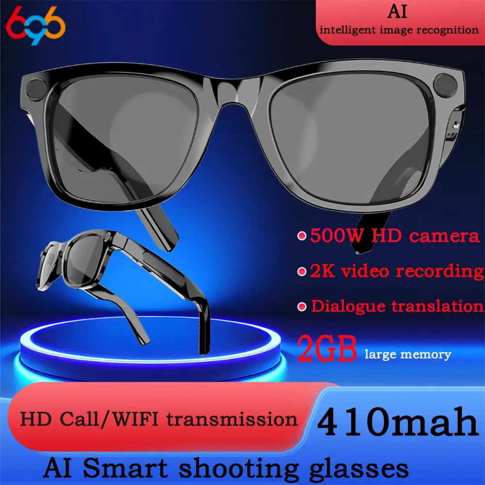 

2025 500W Pixels 2K Video Recording AI Smart Glasses HD Call Smart Image Recognition Dialogue Translation Blue Tooth Sunglasses