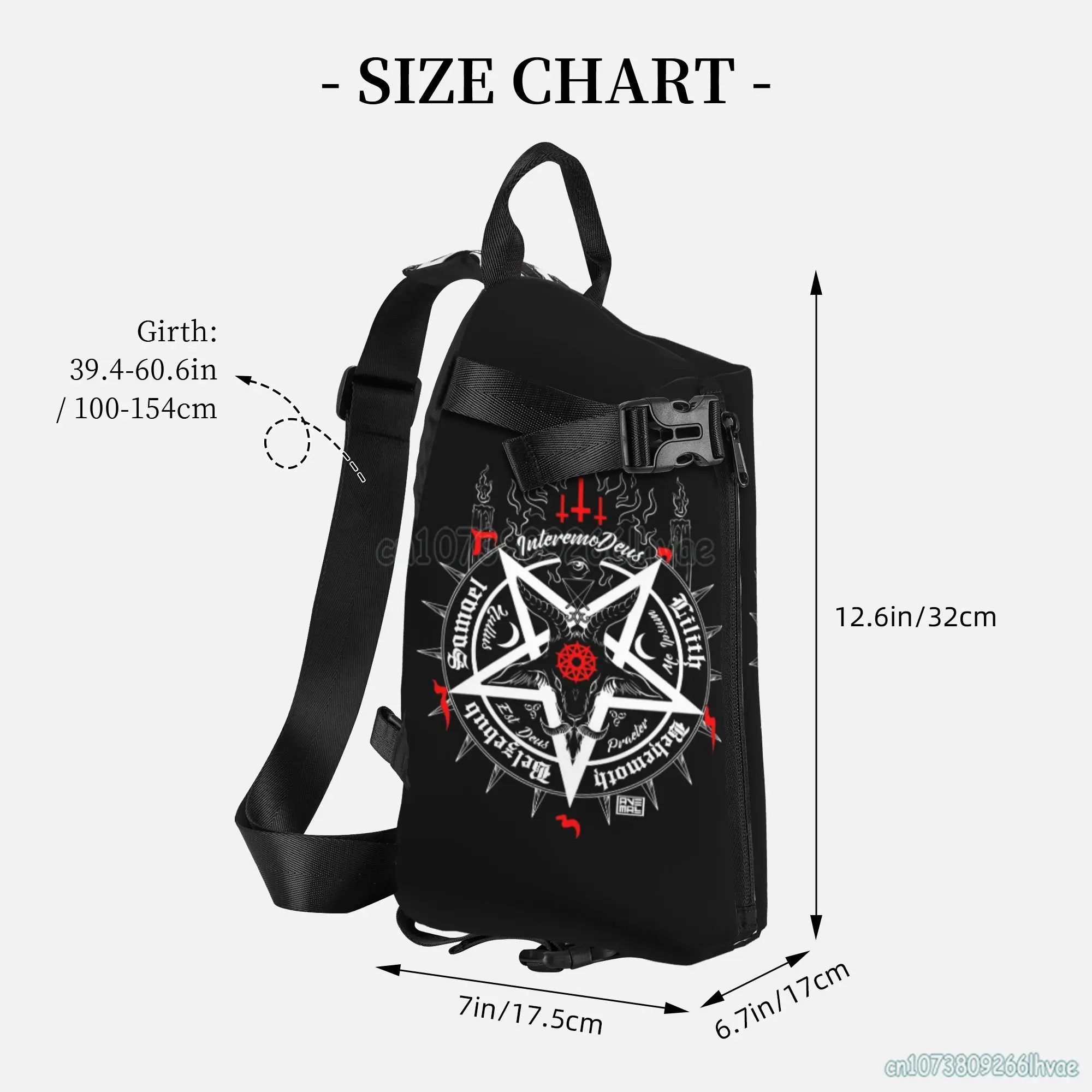 Sac de poitrine occulte satanique pour homme, sac à dos de randonnée, sacs à bandoulière, noir, tête de mort satan, fréquence, graphique initié, voyage, sport