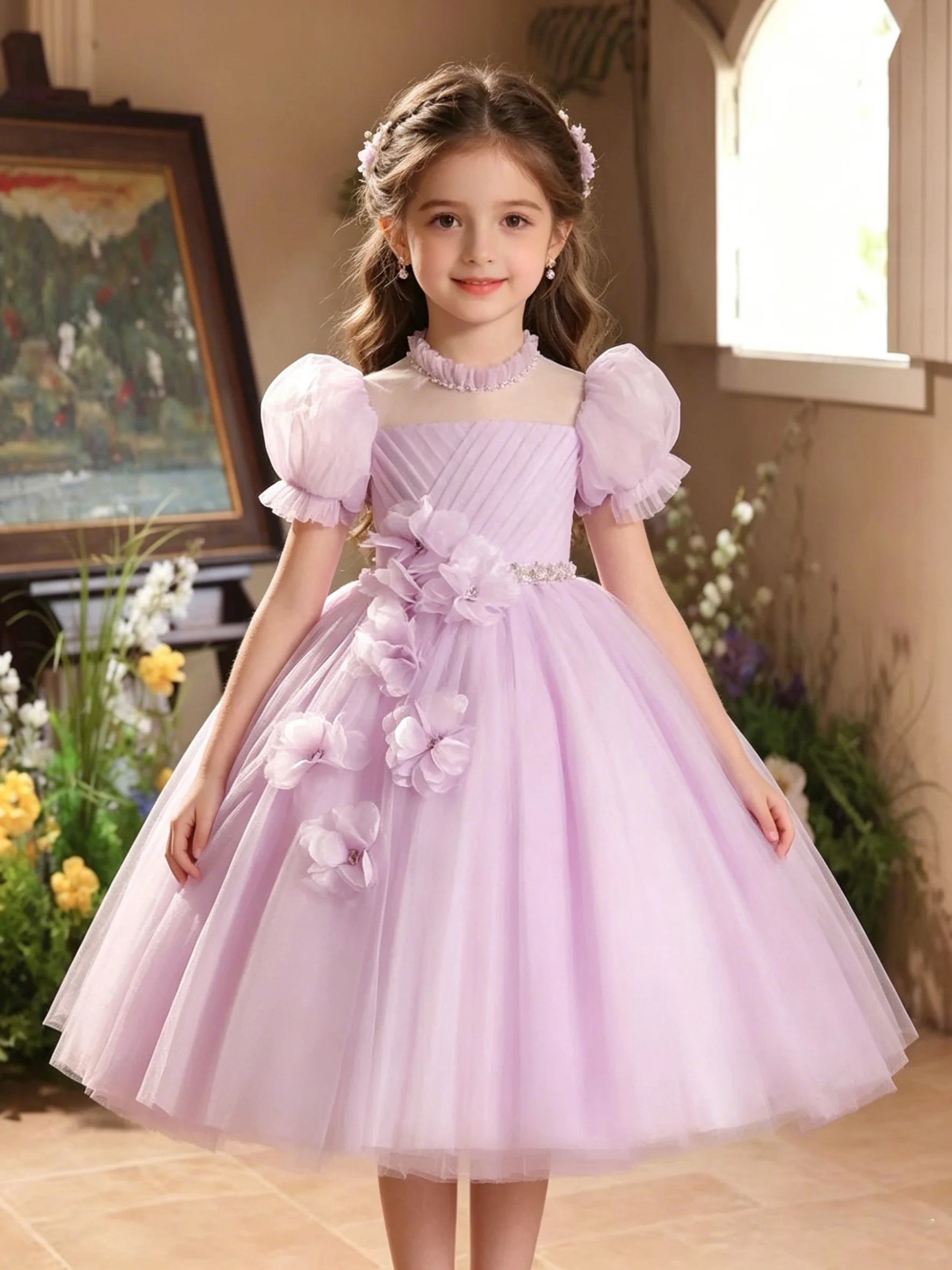 

Elegant Arab Girl Dress Flowers Beaded 2026 Children Princess Birthday Wedding Party Celebration Evening Dresses Children Gifts