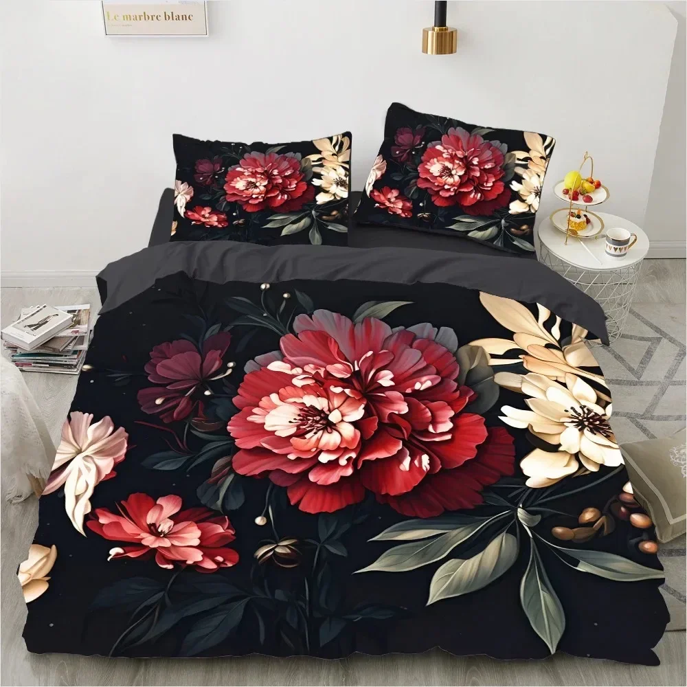 

Red Rose Bedding Set 3D Floral Duvet Cover Set Flower Comforter Cover Queen King Size Bed 3PCS Fashion Polyester Qulit Cover