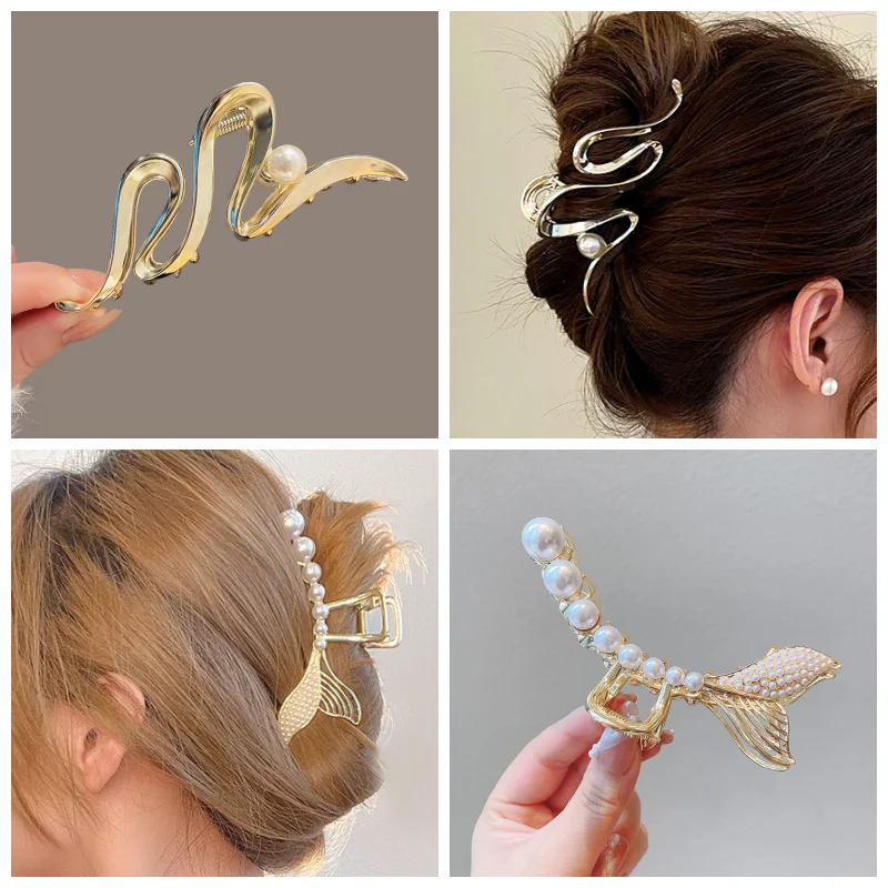 New Pearl Butterfly Women's Barrettes Twisted Gold Color Metal Hair Clips for Female Elegant Wedding Har Jewelry Har Pins