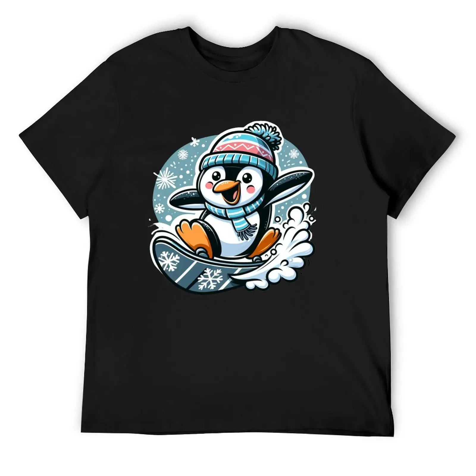 joyful Penguin on a Snowboard T-Shirt anime tshirt sweat vintage t shirts shirts graphic tees t shirt men