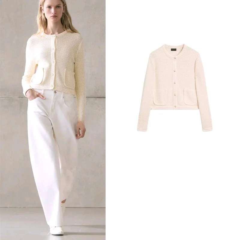 

Spring New Arrival Women's Commute Style Knitted Long Sleeve round Neck Open Front Coat Single Row Button Outerwear