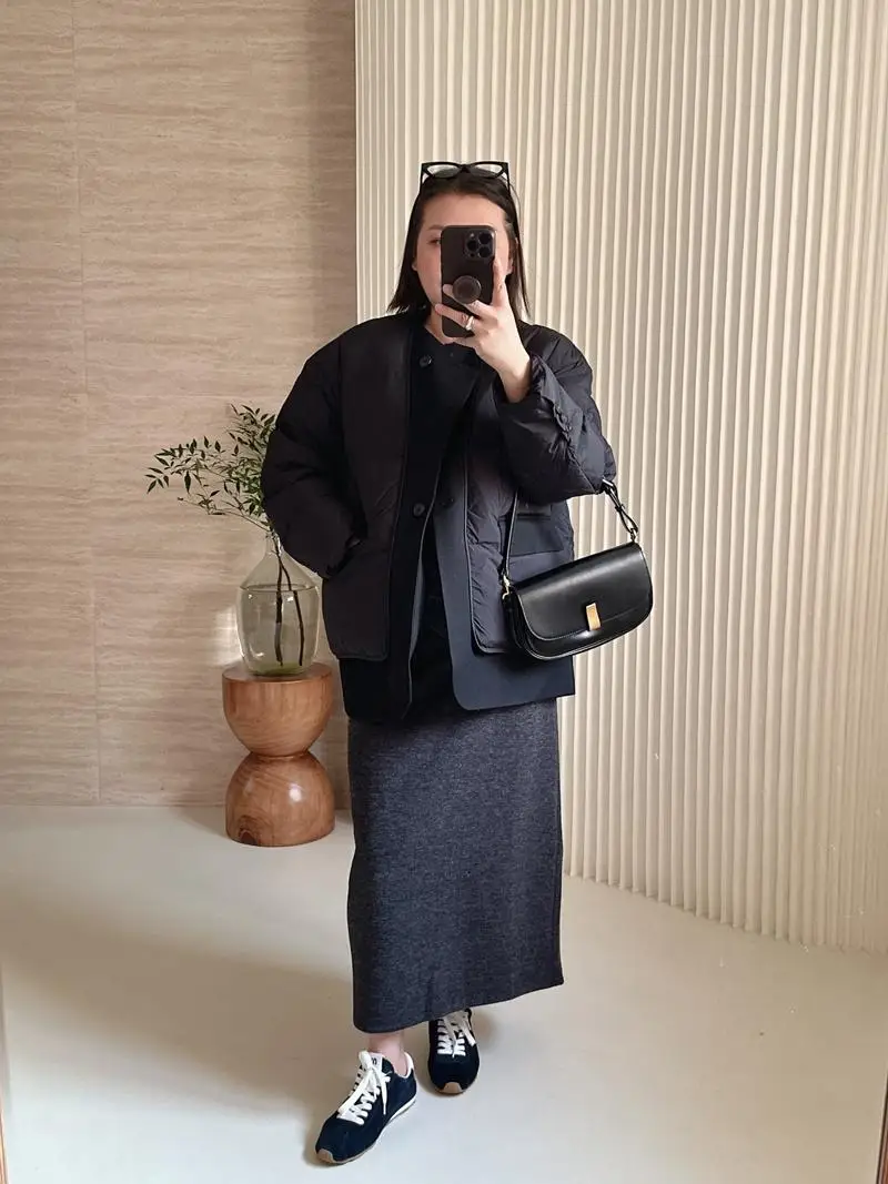 

Rose Sister plus Size Women's Korean Sle Bla Lapel Quilted Jaet Fake Two-Piece Suit Sle down Coat Winter Outerwear