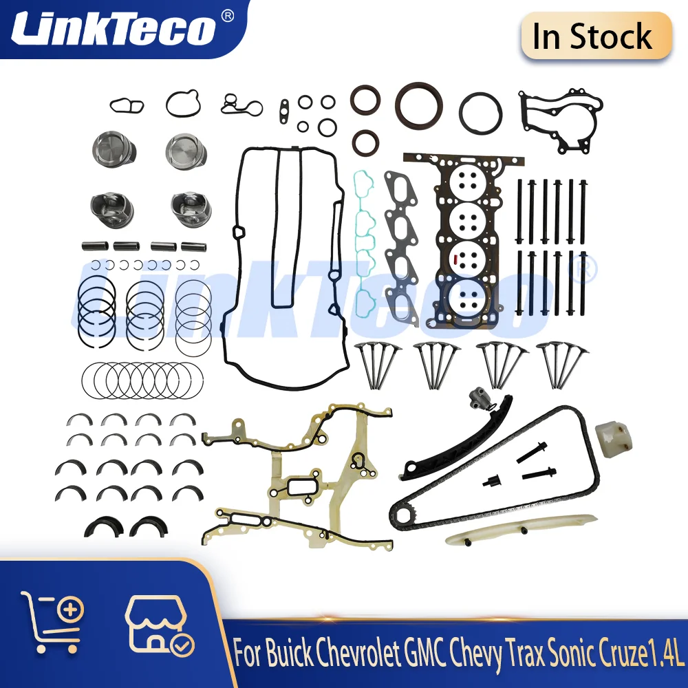 Kit de reconstrucción de motor, juego de juntas, perno de pistón, Kit de cadena de distribución para 2011-2016 1,4 L Turbo Chevrolet Sonic Cruze Trax Buick Encore