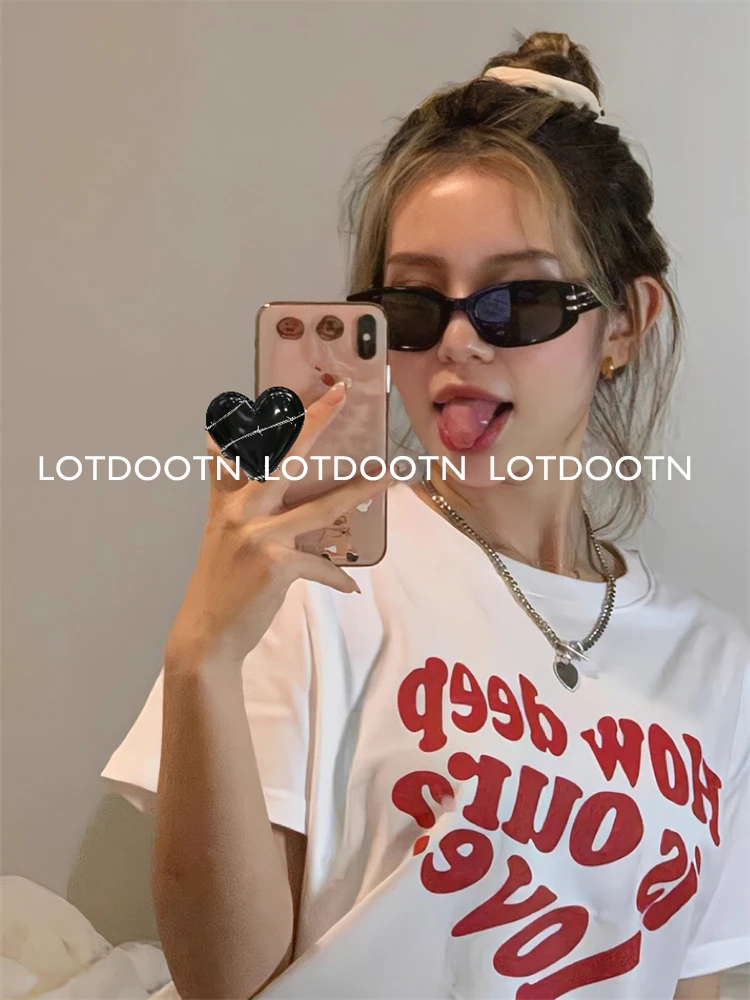 LOTDOOTN Unisex Couples Street Hip Hop Female T-Shirts Loose Oversize Short Sleeve Soft Cotton Soft Tops Summer Breathable Tees