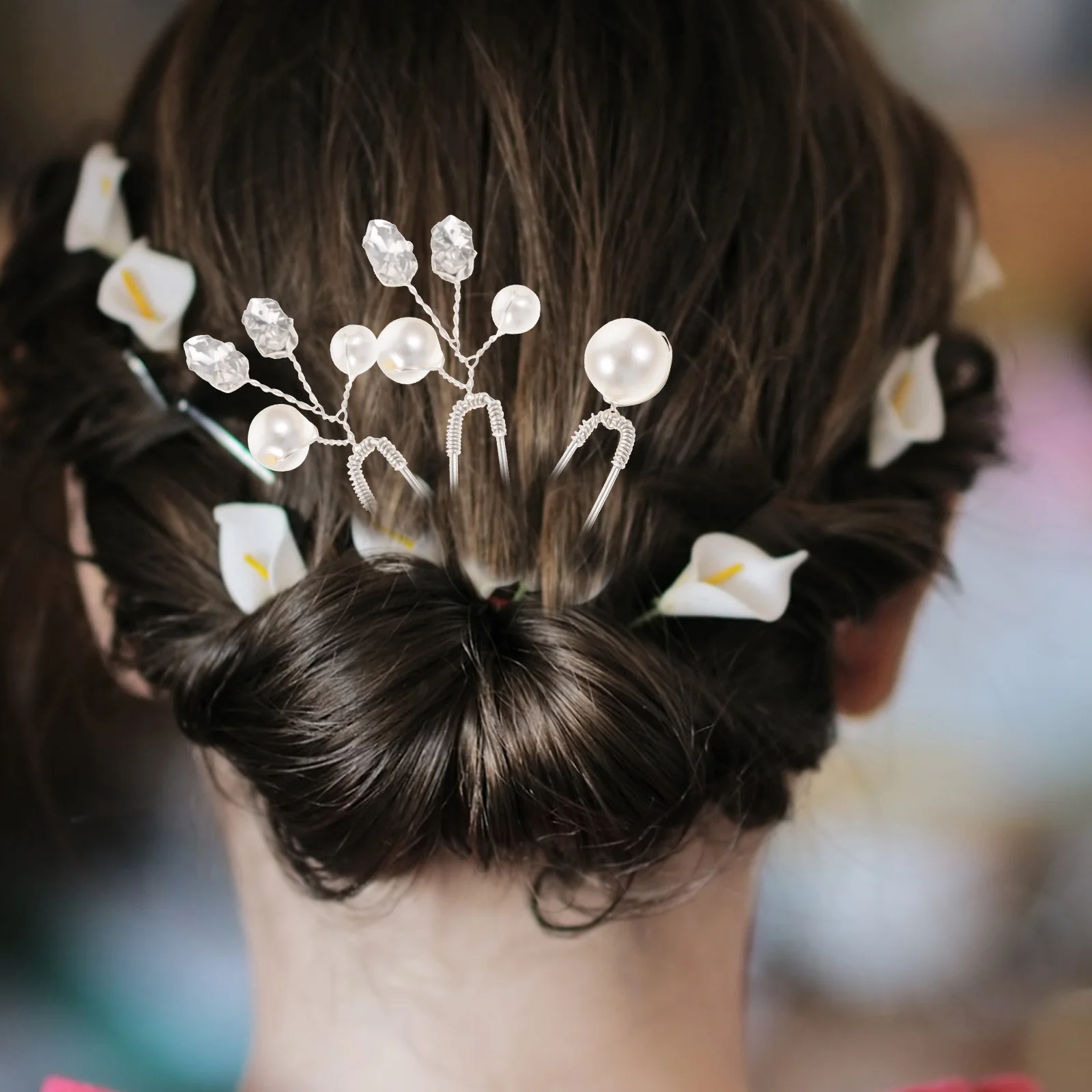 6 قطع دبابيس شعر الزفاف إكسسوارات شعر الزفاف حجر الراين لؤلؤة أوبدو العصي للنساء حفل زفاف ديكور الشعر