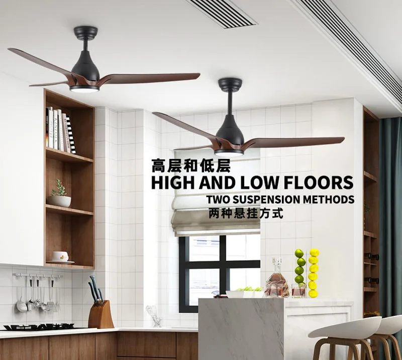 2024 Straight leaf ceiling fan LED light 56 inch living room electric fan light, strong wind restaurant American retro fan light