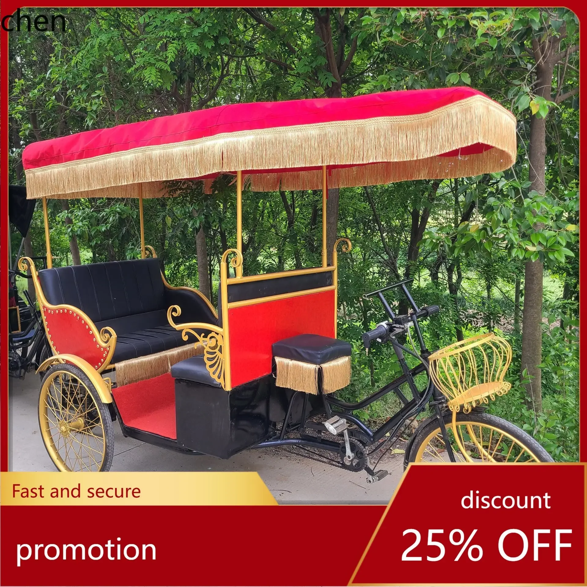 Human-Powered Rickshaw Retro Chinese Style Rickshaw Vintage Human-Powered Rickshaw for Weddings and Tourist Attractions