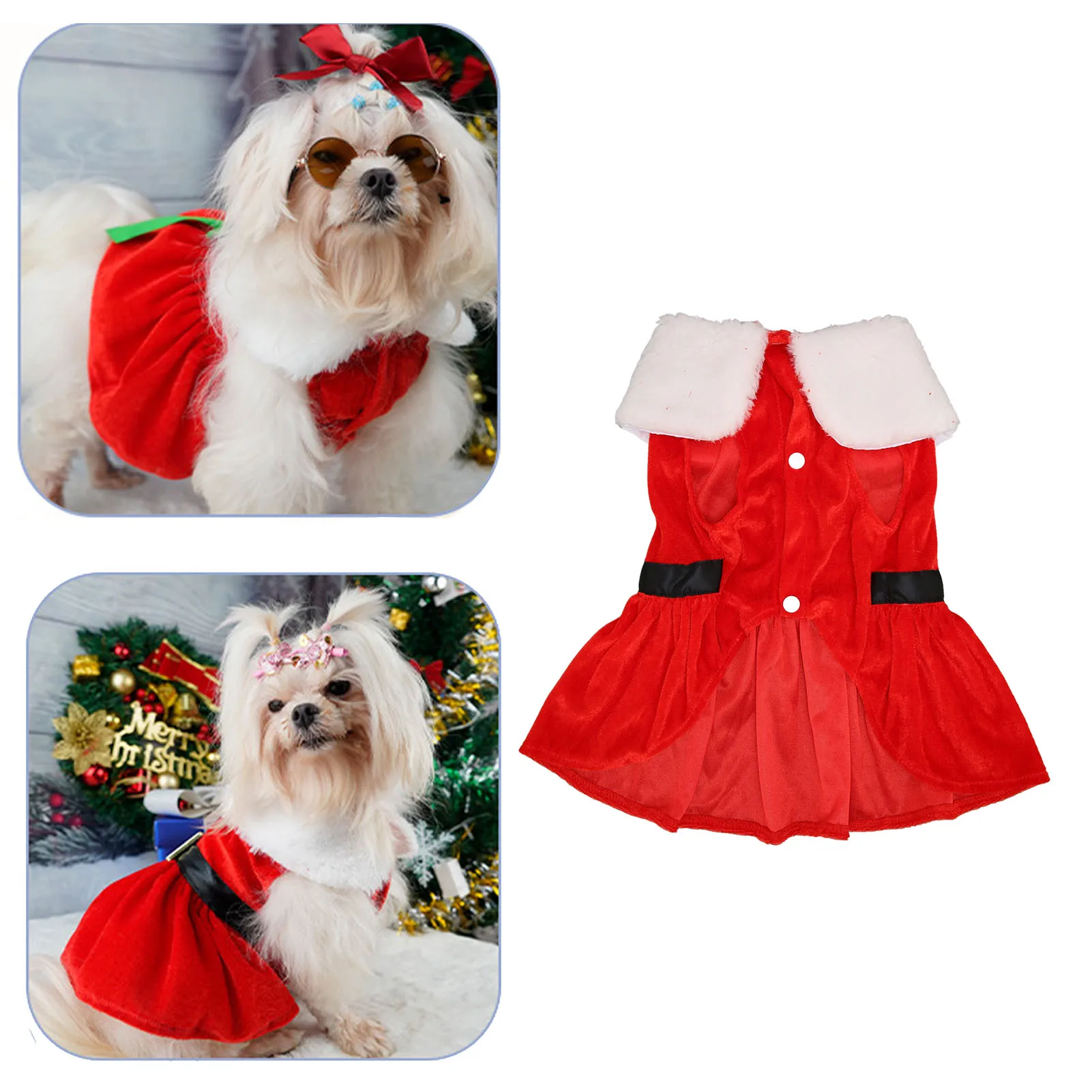 Christmas Pet Dog Dress For Small Dogs Cosplay Cat Dress Fancy Princess Puppy Dress Santa Claus Bow Dress Festival Costume