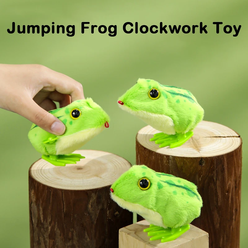 Cartoon Green Frog Toy Clockwork Frog Soft Plush Funny Wind Up Jumping Frog novità regalo per bambini giocattolo festival di compleanno regalo