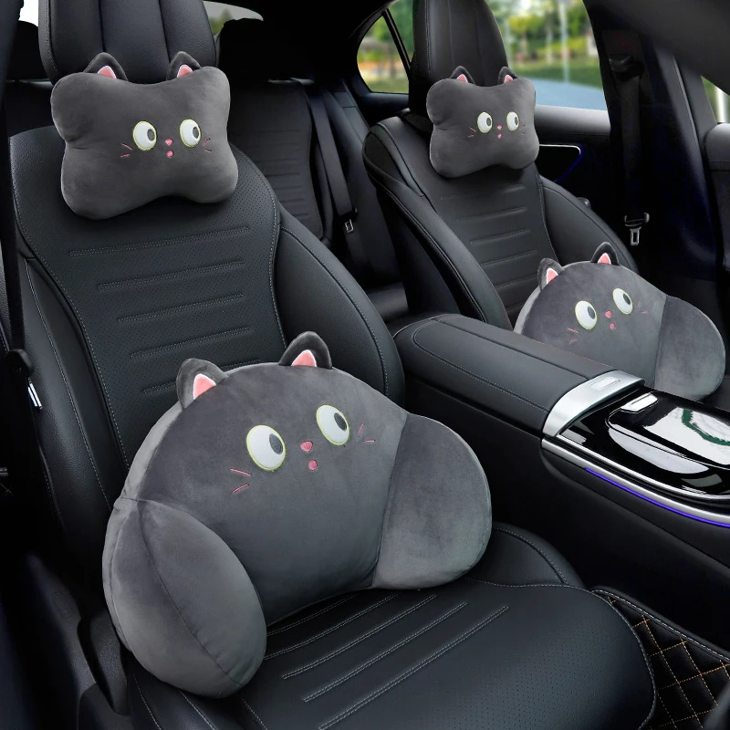 1Set Cute Cartoon Plush Car Headrest Neck Pillow Waist Back Cushion Auto Interior Decoration DIY Accessories