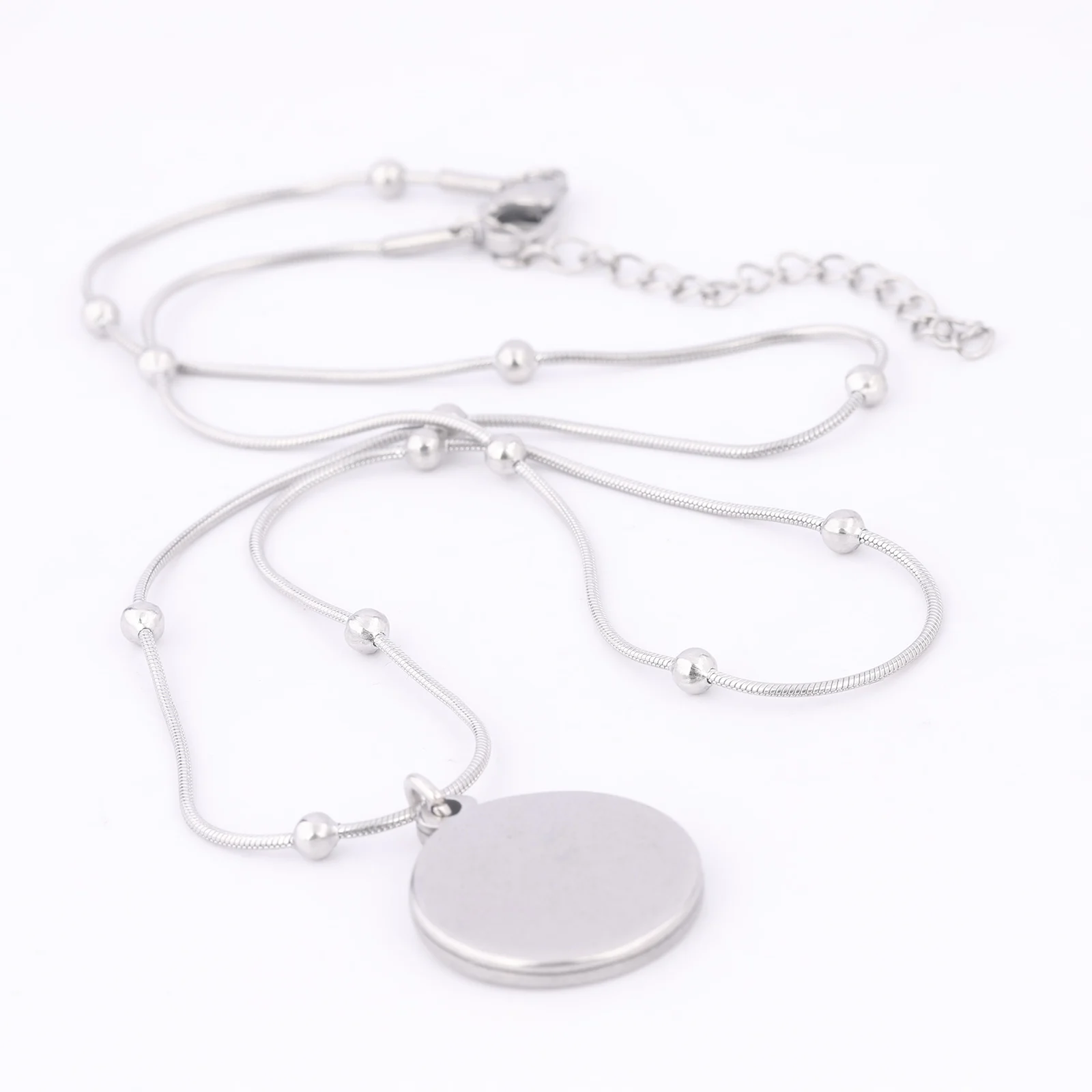 2pcs Stainless Steel Ball Chain Necklace Bezel Blanks Fit 15mm Cabochon Pendant Base Setting Trays Diy Jewelry Findings