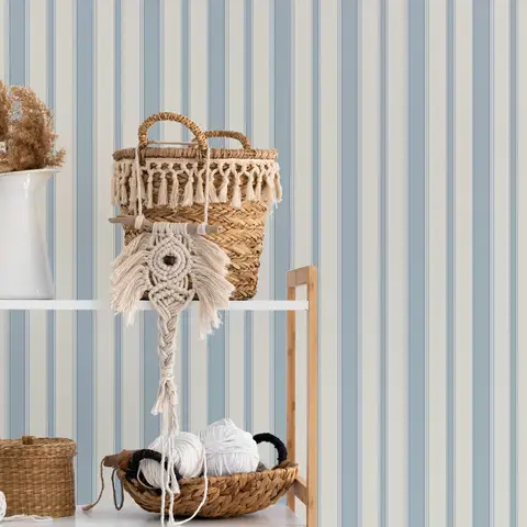 Blå remsor tapet, självhäftande, mönstrade geometriska tapeter för heminredning, anpassad färg tillgänglig, 50 cm * 300 cm 8 best sales blå tapet - №8