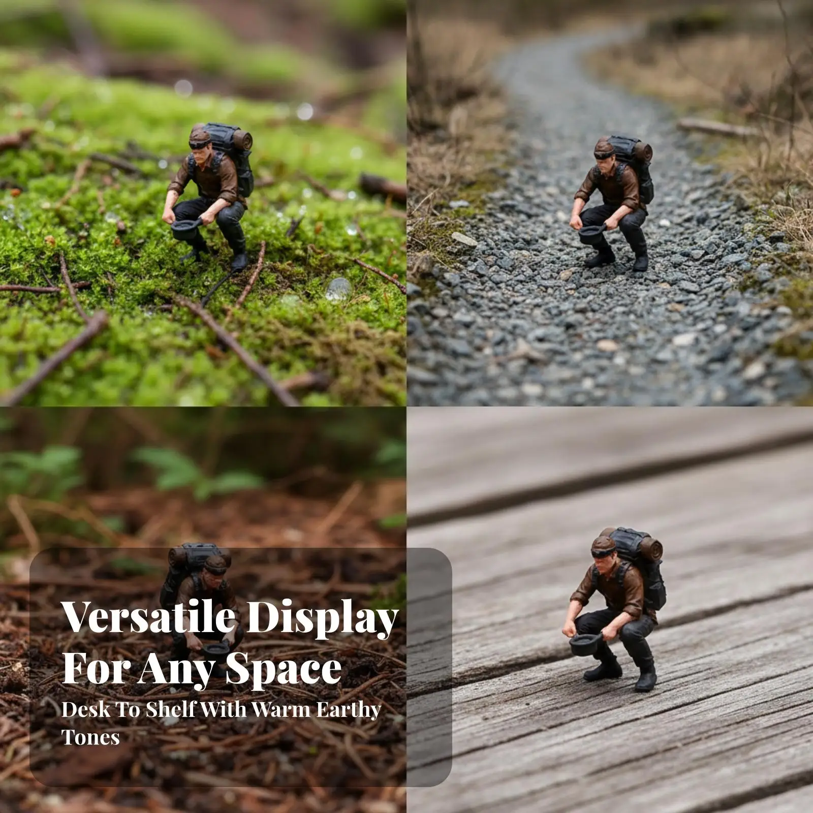 Hand Painted Resin Hiking Figure Camping Cooking Man Miniature Backpacker Model for Diorama Display