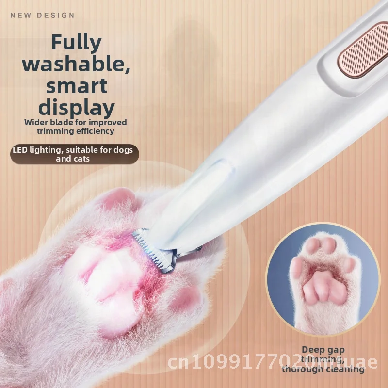 Rechargeable Waterproof LED Light Pet Hair Trimmer Electric Clipper for Dog Cat Foot Shaving Ceramic Blade with Light Pet