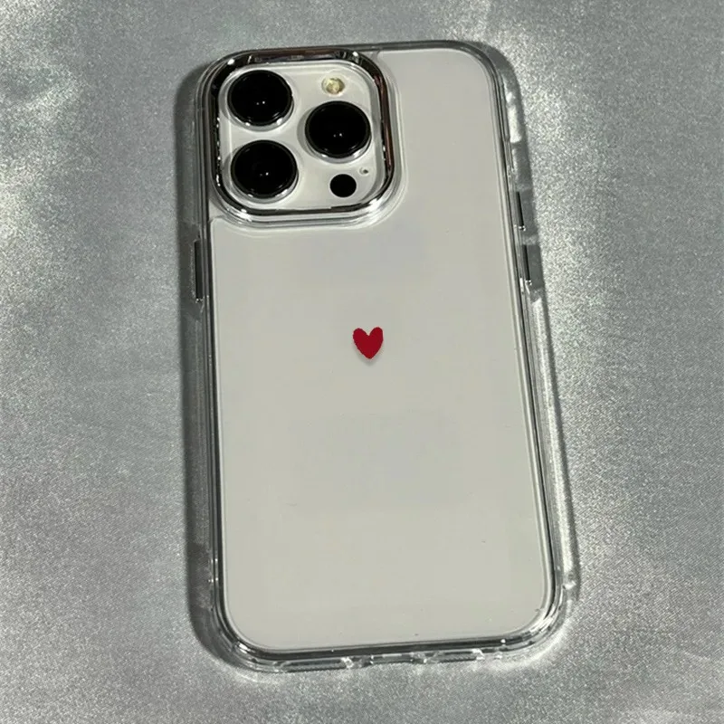 Funda minimalista de marco rojo con corazón para iPhone 11 12 13 14 15 16 17 Pro XR XS X 7 8 Plus SE2, transparente, a prueba de golpes 4