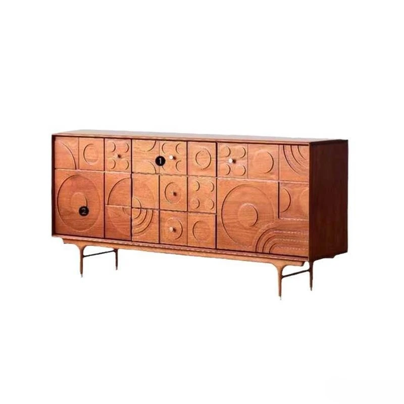 

Retro solid wood carving flower double door chest cabinet three side cabinet