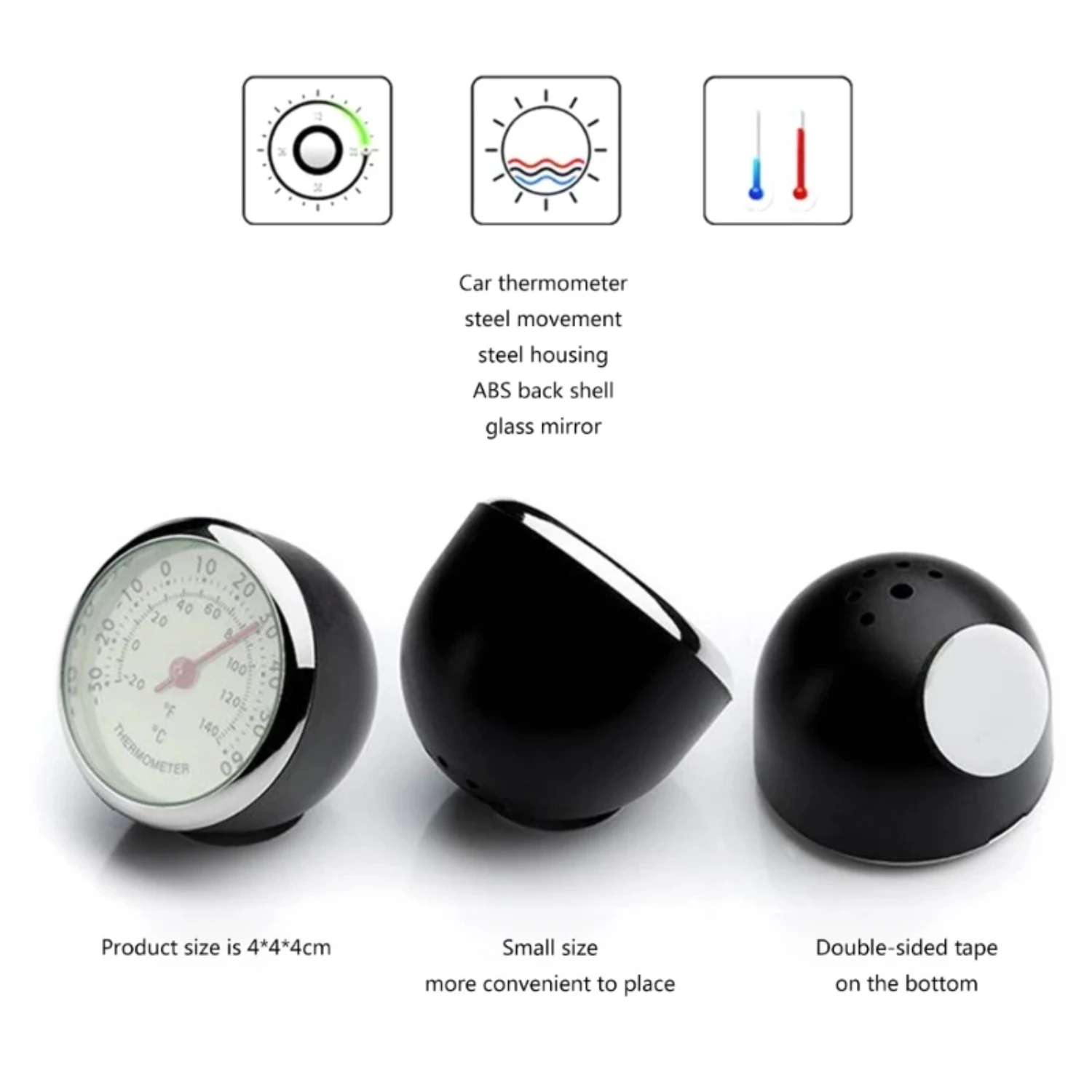 Convenient and Compact Small Portable Stick-on Round Thermometer with Dual ℃/ °F Display for Household and Vehicle - On-the-G