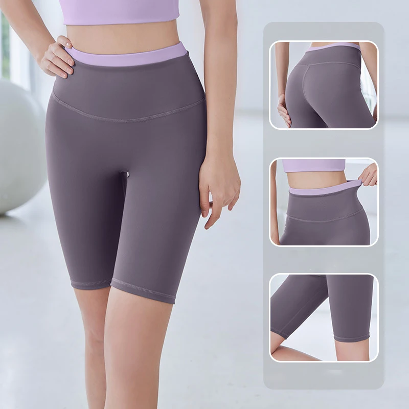 

2024 new spliced five-point pants no T line quick-drying seamless high-waisted gym shorts running sports yoga pants women