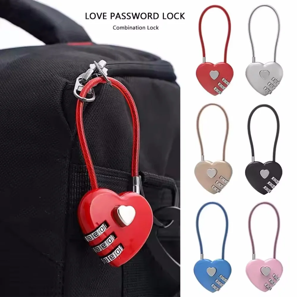 Portable Zinc alloy 3 Digit Password Lock Wire Rope Anti-theft Backpack Zipper Lock Padlock Luggage Combination Lock Travel