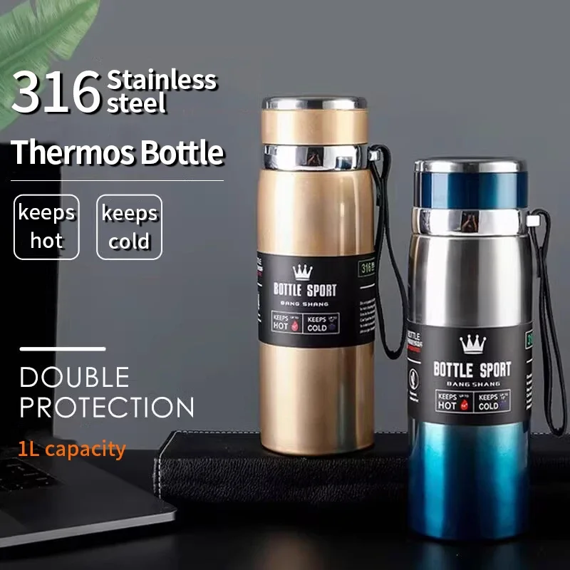 1L Thermal Water Bottle Keep Cold and Hot Water Bottle Thermos for Coffee Tea Water Vacuum Flasks Stainless Steel Thermos Bottle