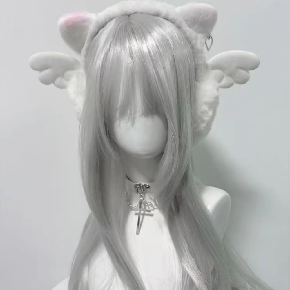Paraorecchie con ali d'angelo di Halloween Peluche estetico Sottocultura calda Guanto carino Dolce ragazza Y2k Copri orecchie per accessori invernali da donna
