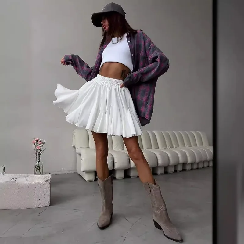 

Splicing fungus edge short skirt 2025 summer new Y2K street trend splicing mini pleated skirt