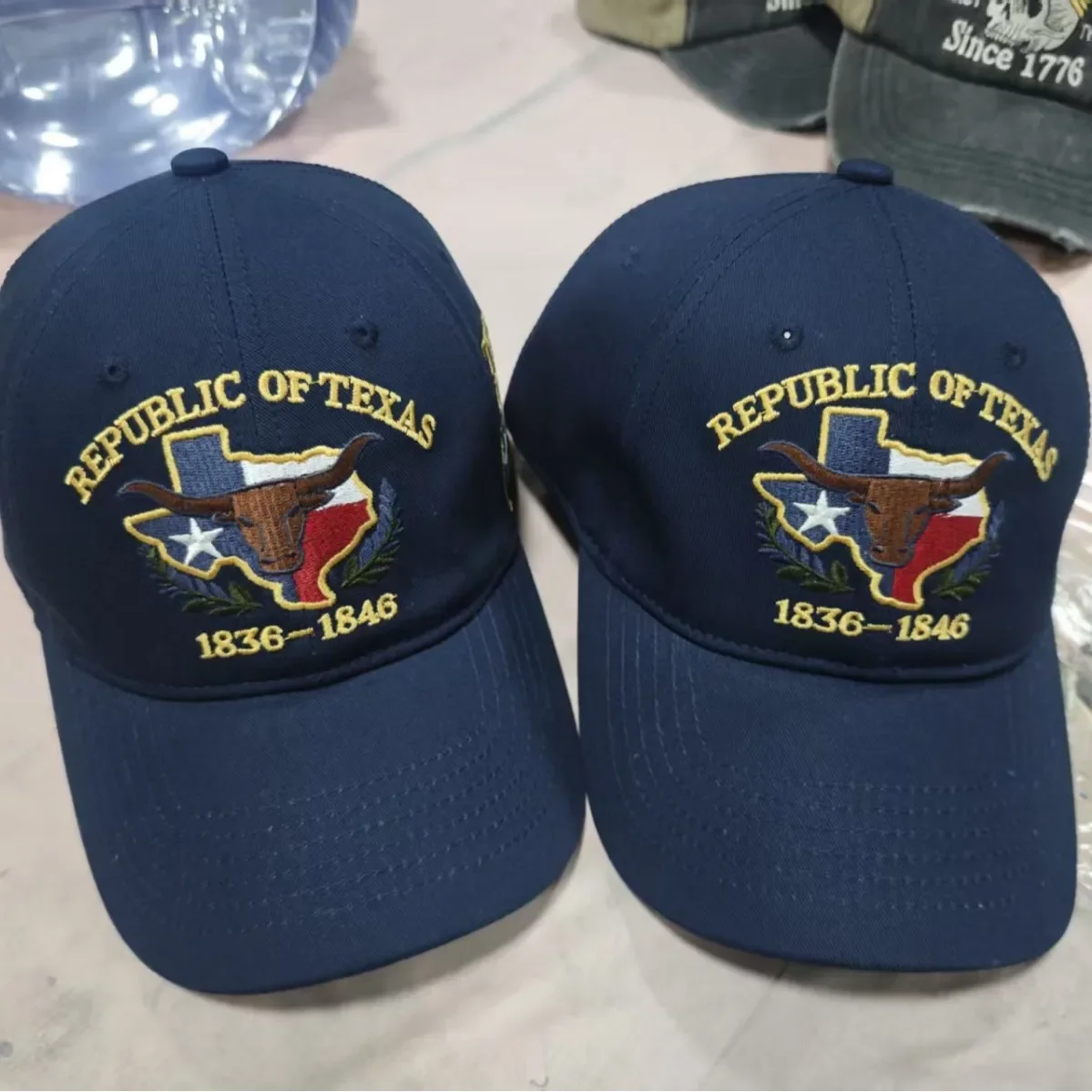 Custom Hat A Washed Retro Pure Printed Baseball Cap with American 250th Anniversary Commemorative Hat for Men, REPUBLIC OF TEXAS