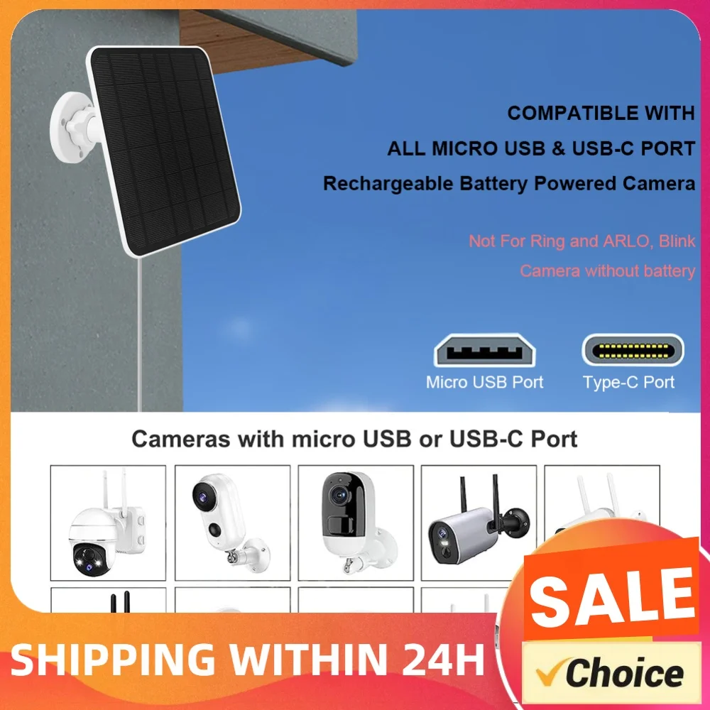 5V 6W Solar Panel Micro USB & USB-C Port Power Supply 360°Adjustable Mounting 9.2 Ft Charging Cable for Eufycam 3/3C/2/2C/2 Pro