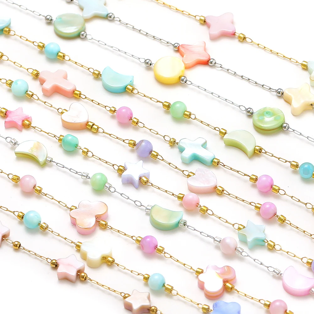 1 Meter Stainless Steel Shell Star Moon Chains Gold Chains for DIY Crafts Jewelry Making Necklace Bracelet Earring Supplies Bulk