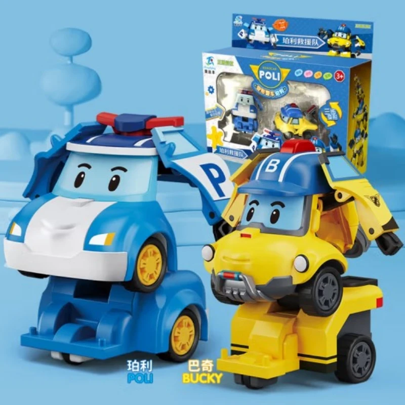 Cartoon Anime Action Figures Robocar Poli Ambe Roy Helly Transformation Robot Car Assembly Puzzle Toys for Kids Birthday Gifts