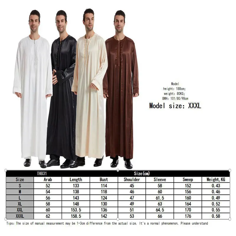 Muzułmańskie męskie Kaftan z okrągłym dekoltem z długim rękawem arabba Thobe dorosłych haftowane Abayas marokański Kaftan odzież Kurta Djellaba Homme