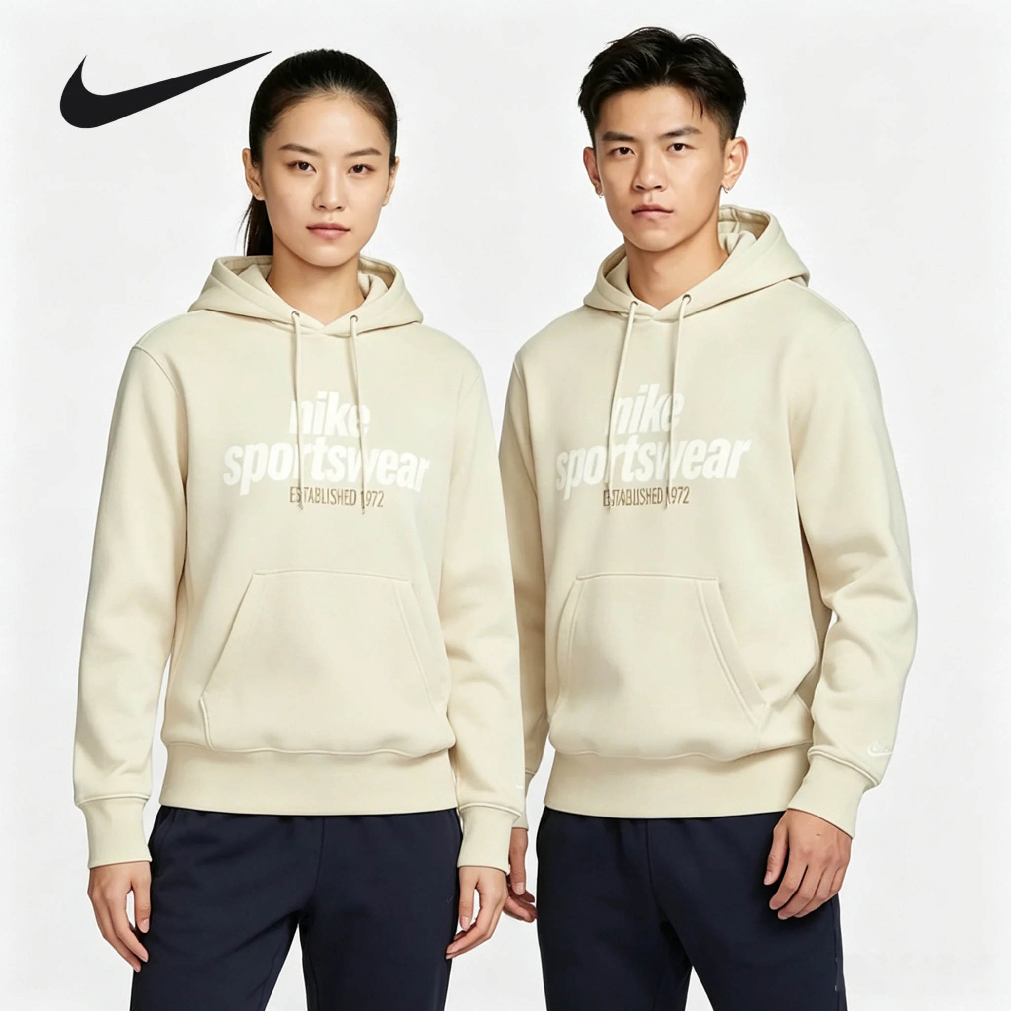 Nike Men's Sweater 2025 Spring New Velvet Thermal Hooded Retro Jumper HJ2160-234